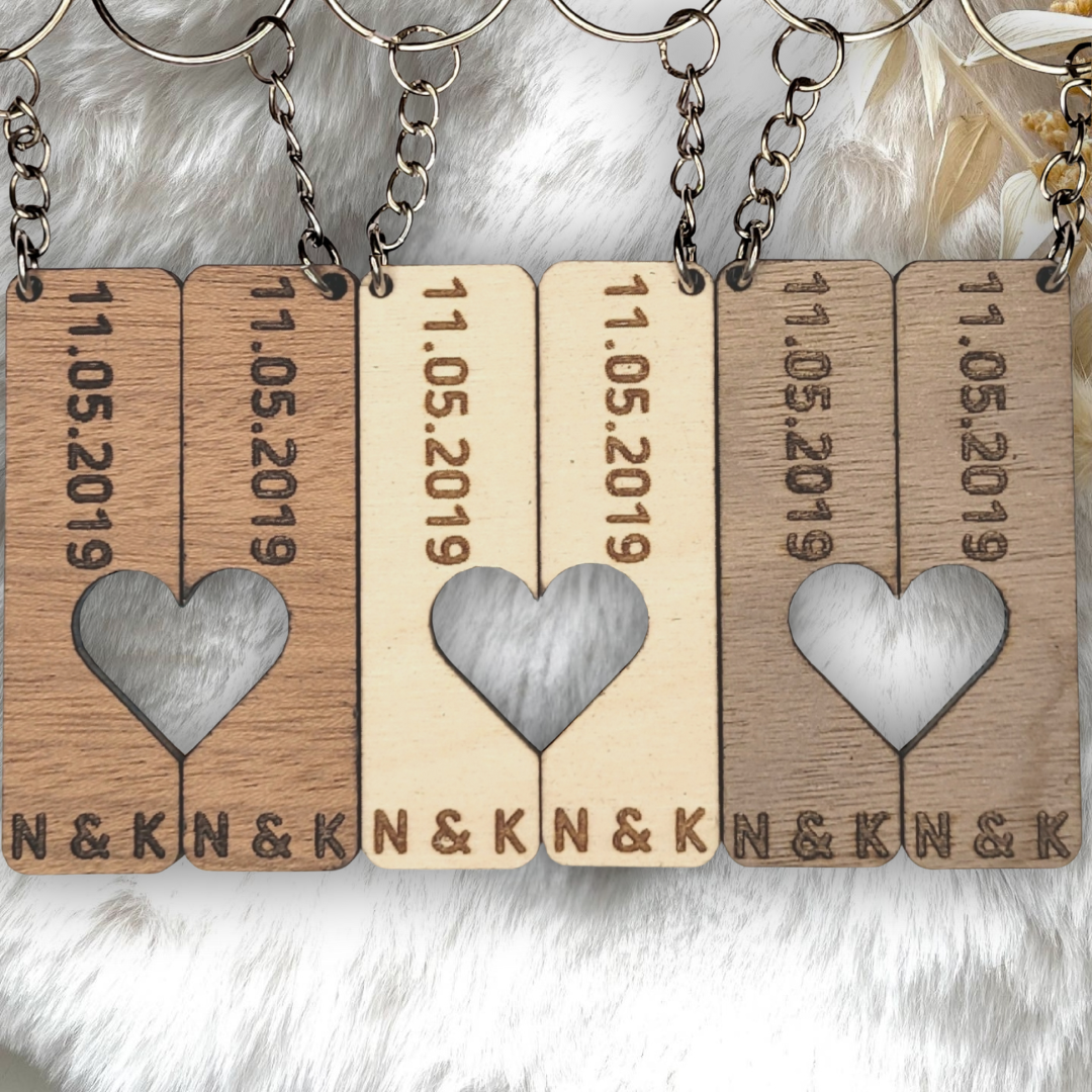 2 Custom Matching Wood Keychains